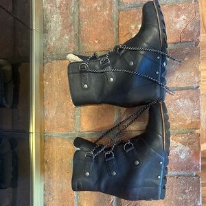 Sorel Black Leather Combat Boots